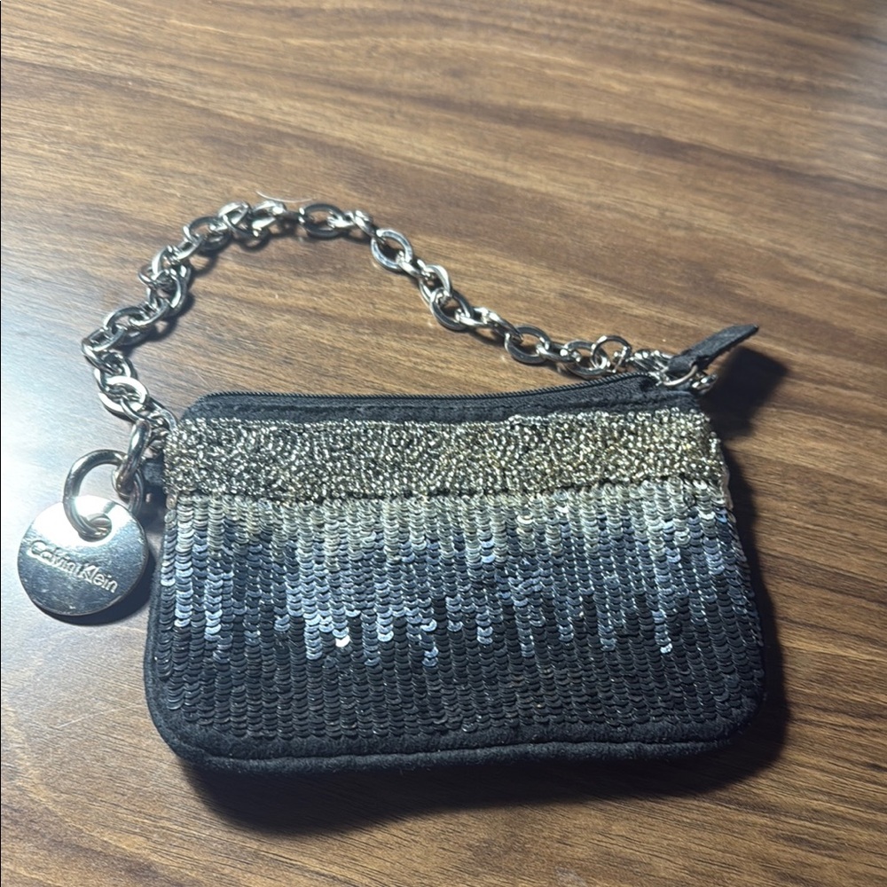 Calvin Klein Black and Silver Sequin Clutch